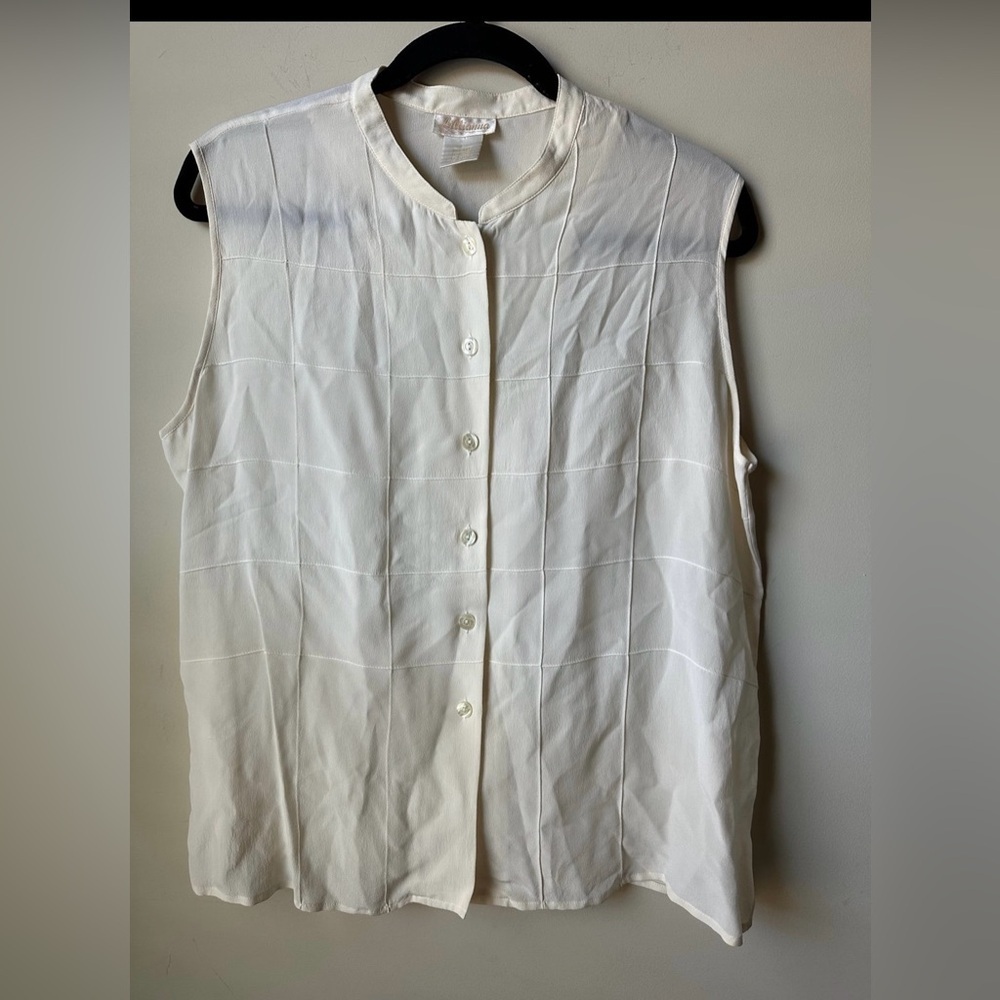 Vintage Lillianna 100% Silk Top Blouse Sleeveless Size Large Classic Preppy